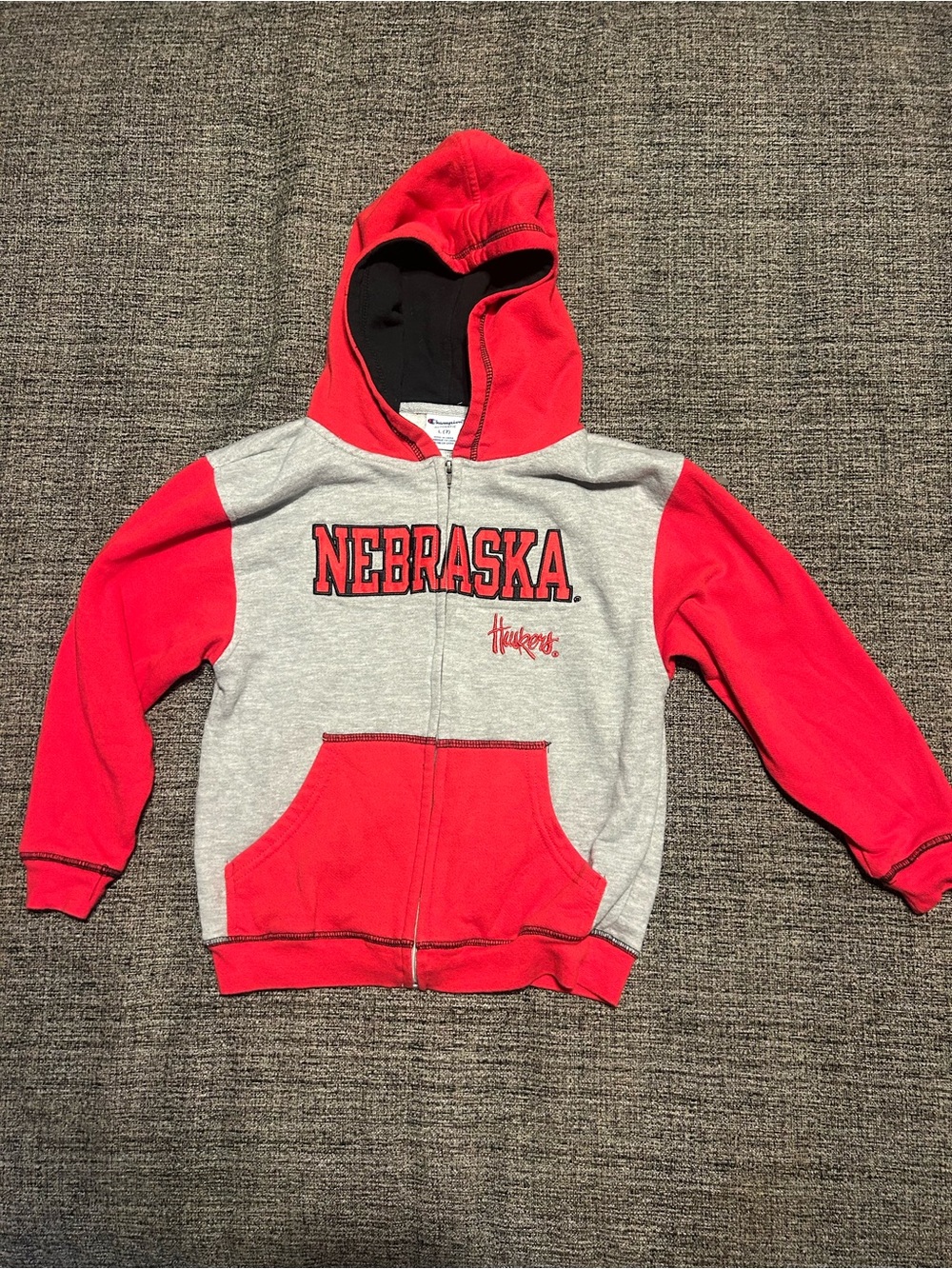 Champion Nebraska Huskers Youth Small 7 Full Zip Hoodie Red Gray Fleece